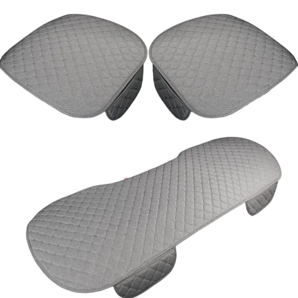 Housse en lin pour sièges avant et arrière de voiture Housse de siège de voiture Coussin de voiture 3 pièces Taille universelle gris