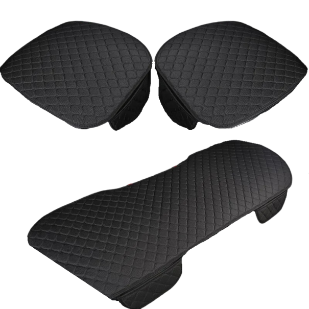 Housse en lin pour sièges avant et arrière de voiture Housse de siège de voiture Coussin de voiture 3 pièces Taille universelle noir