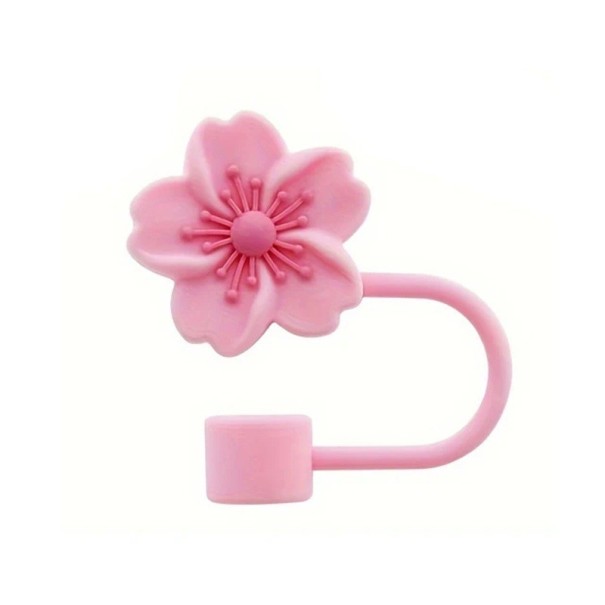 Housse en silicone pour paille Fleur Stanley Cup 2,79 x 1 cm Protection pour paille Capuchon décoratif Bouchon en silicone Pièce de rechange rose