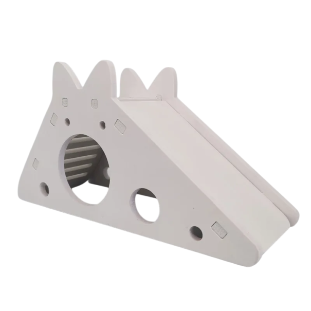 Houten huisje voor knaagdieren 18,7 x 7 x 9,7 cm Witte huis met glijbaan en 4,5 cm ingang Schuilplaats voor hamsters, muizen en kleine knaagdieren wit