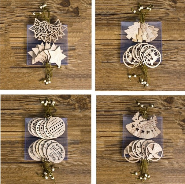 Houten kerstversieringen 12 stuks
