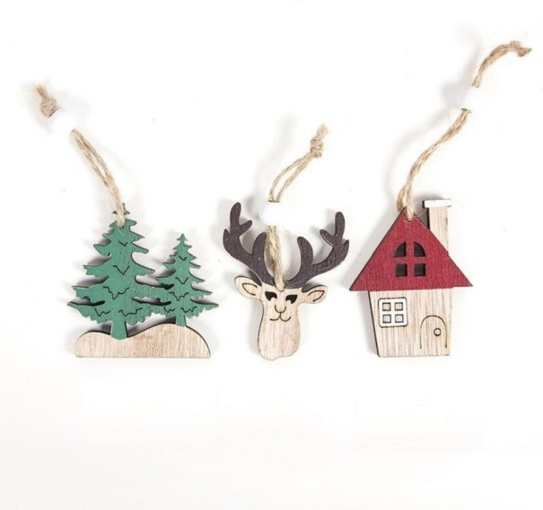 Houten kerstversieringen 3 stuks C586 2