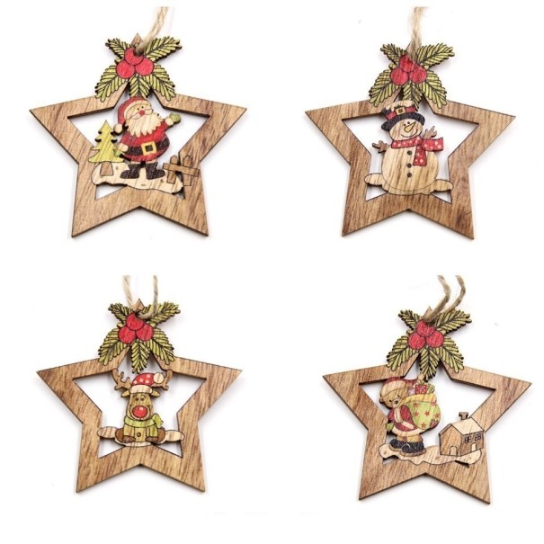 Houten kerstversieringen 4 stuks 10
