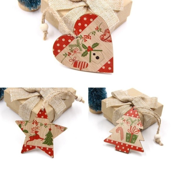 Houten kerstversieringen 9 stuks 20