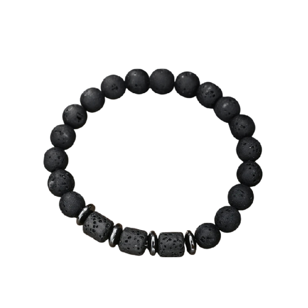 Houten kralenarmband voor mannen met textuurkralen diameter 17 cm hout zwart elastisch voor dagelijks gebruik 1