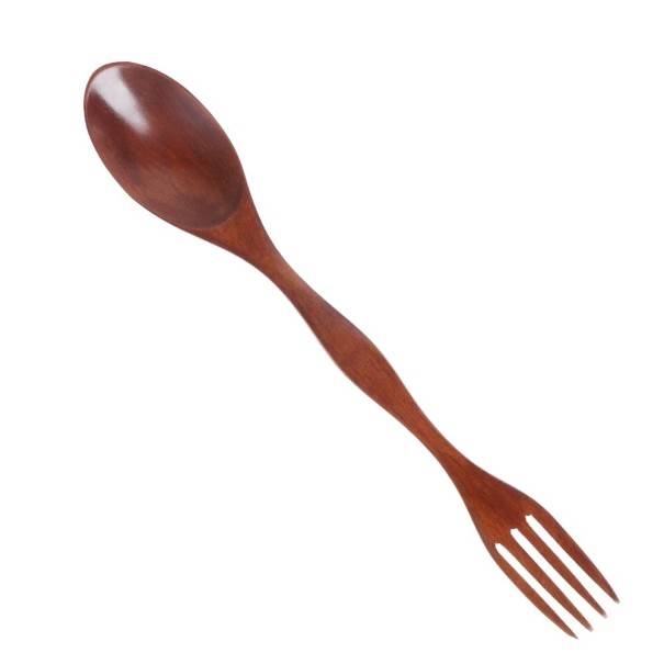 Houten lepel en vork 2 in 1 donkerbruin