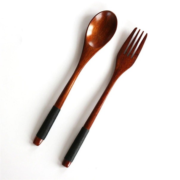 Houten lepel en vork - 2 stuks donkerbruin
