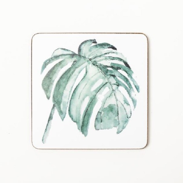 Houten onderzetter met plantenmotief 12