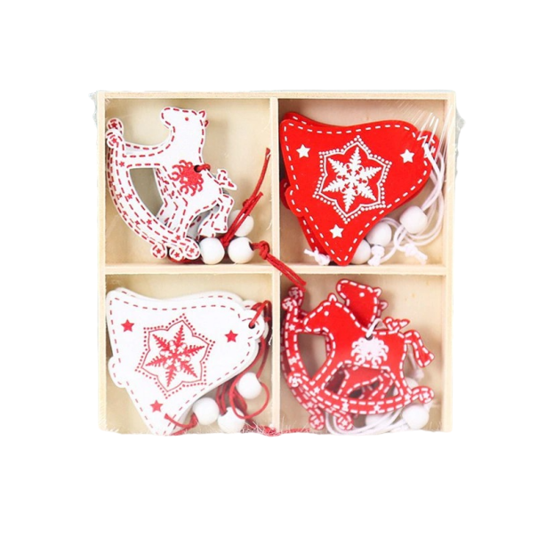 Houten ornament met kerstmotief, 12 stuks