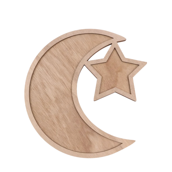 Houten serveerplateau maan en ster 23,5 × 22 cm natuurlijk houten bord voor het serveren van voedsel en decoratie voor thuis 1