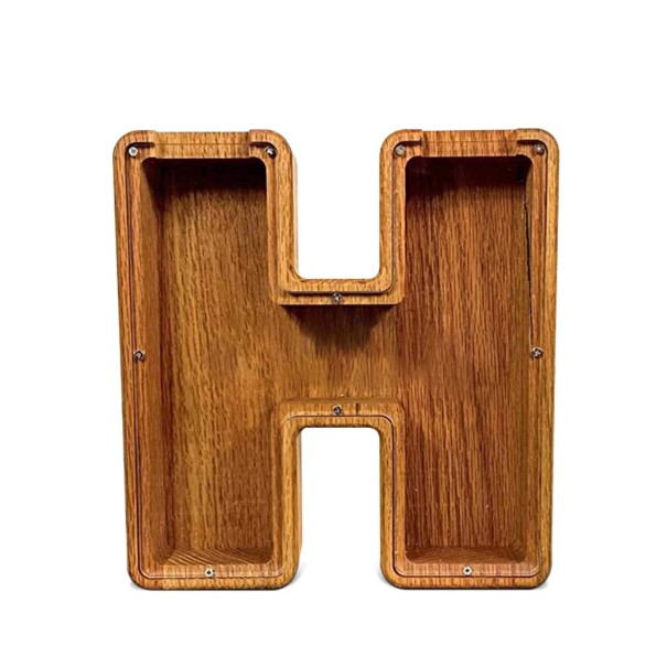 Houten spaarpot Transparante opbergdoos voor munten Vorm van de letter H Decoratieve spaarbox voor binnen 1