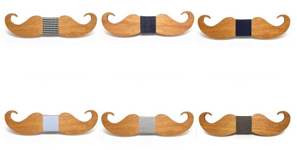 Houten vlinderdas in de vorm van een snor J648