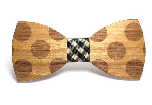 Houten vlinderdas met stippen J646 7