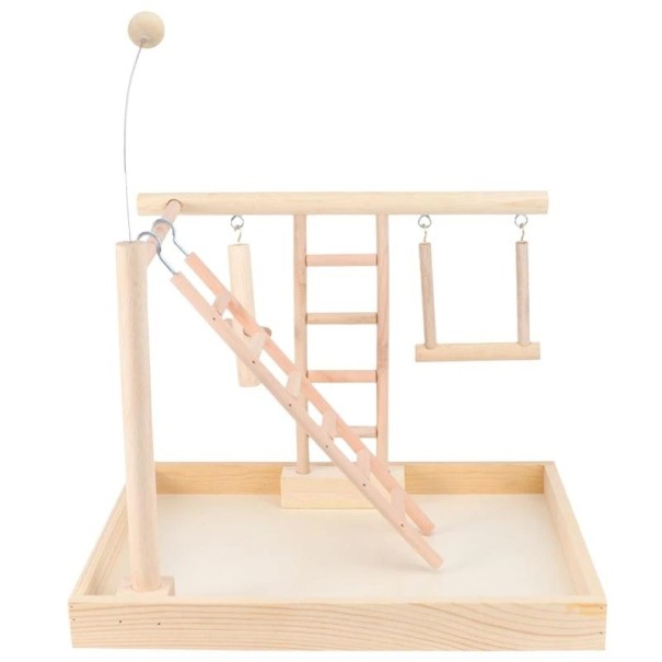 Houten zitstok met vogelspeelgoed 4