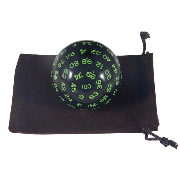 Hrací kostka D100 4,8 cm Akrylová stostěnná kostka s pytlíčkem pro RPG stolní hry rodinné hry a hry na hrdiny zelená