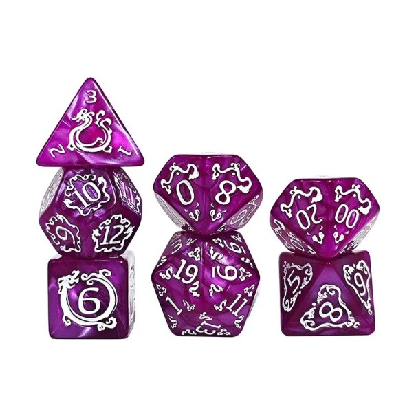 Hrací kostky 7 ks mnohostěnné RPG kostky pro stolní hry Dračí doupě Fantasy sada kostek pro roleplay a deskové hry fialová