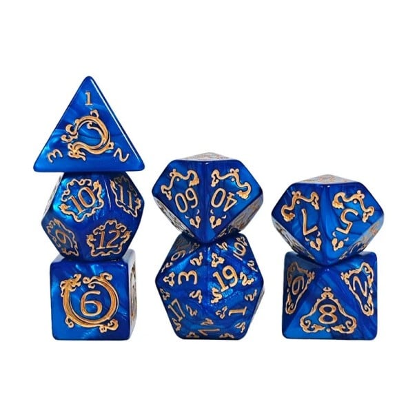 Hracie kocky 7 ks mnohostenné RPG kocky pre stolné hry Dračí doupě Fantasy sada kociek pre roleplay a stolové hry modrá