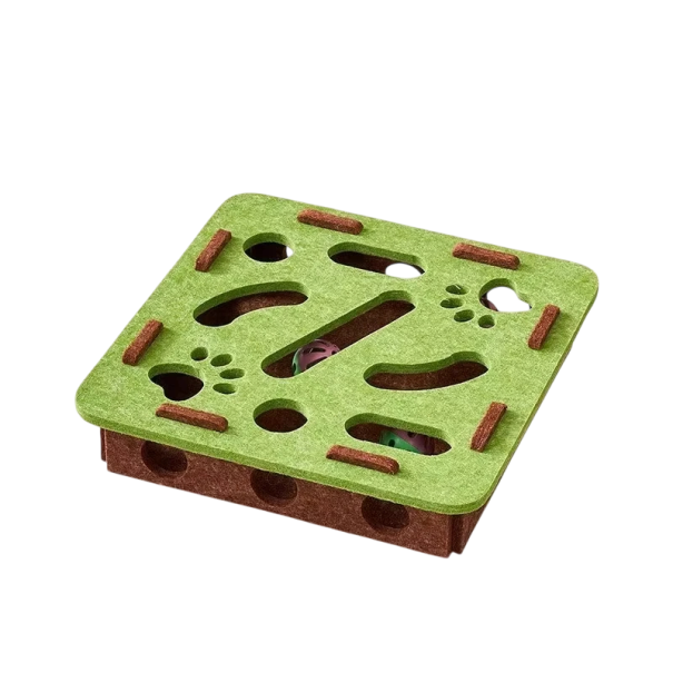 Hračka pro kočky plstěné puzzle 30 x 30 x 7,5 cm Interaktivní herní podložka s míčkem pro mentální stimulaci zelená