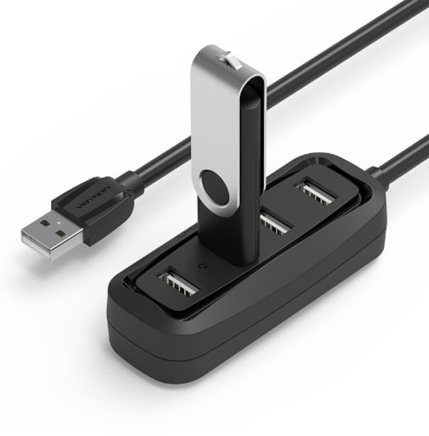 Hub USB 2.0 cu 4 porturi și indicator LED albastru Extinderea porturilor pentru laptop și desktop Hub compact de culoare neagră cu cablu 15 cm