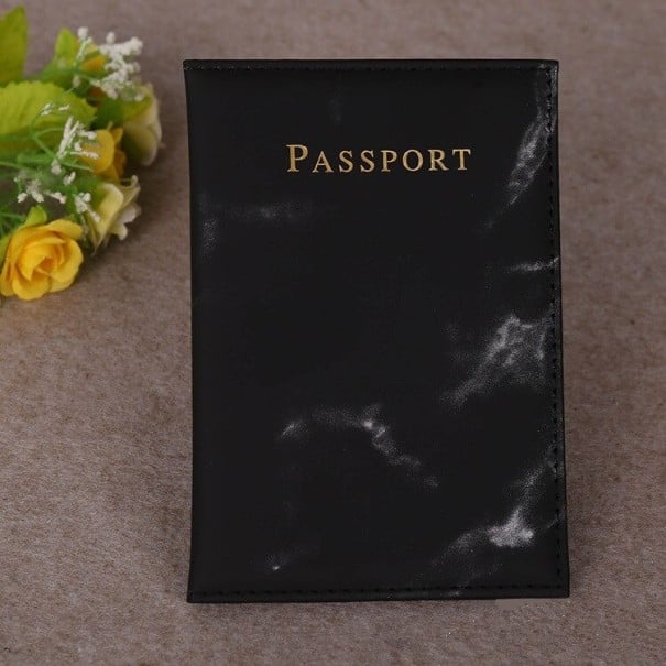 Hülle für Reisepass mit Marmor-Muster und goldener Aufschrift Passport Dokumentenhülle aus PU-Leder mit genähten Kanten Größe 14 x 10 cm 1