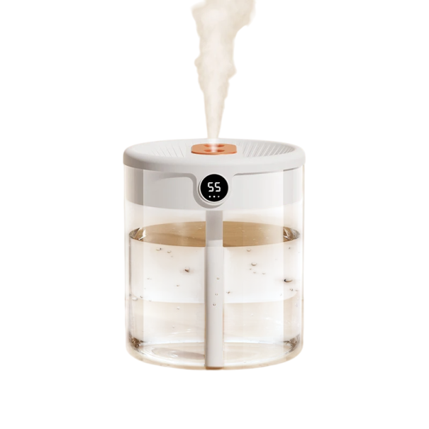 Humidificateur d'air de 2 l avec écran USB C alimentation DC5V 1A 500 mA Ultrasonique fonctionnement silencieux pour la maison et le bureau blanc