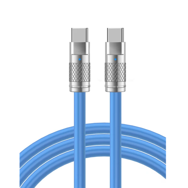 Hurtigopladerkabel 2m 120W USB C til USB C silikone datakabel til opladning 6A fleksibel og holdbar type C blå