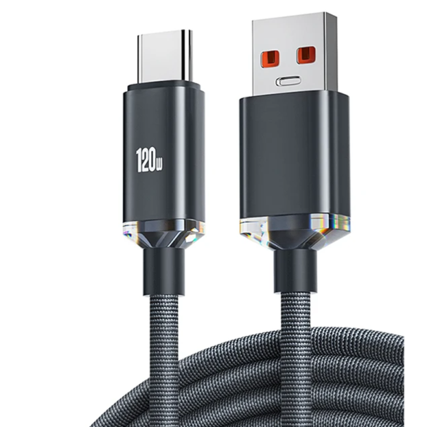 Hurtigopladerkabel USB C og USB A 120W 25cm datakabel til telefon 6A hurtigopladerkabel sort