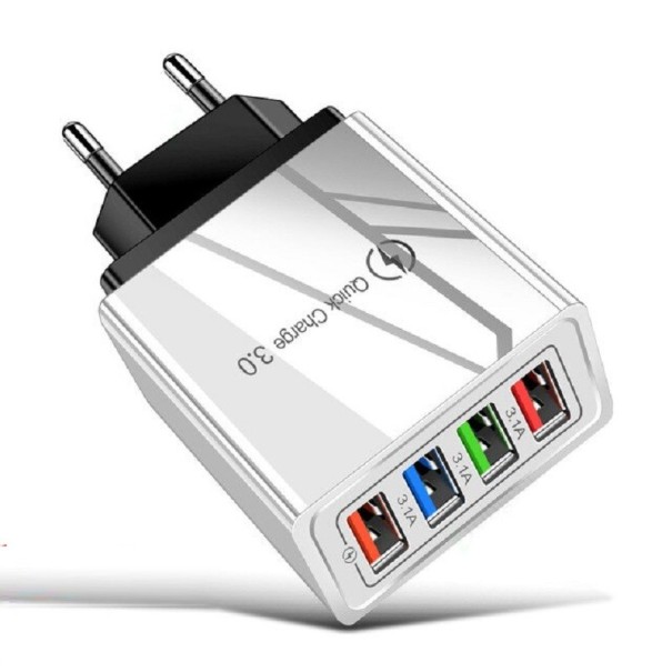 Hurtigopladningsadapter med 4 USB-porte sort-hvid
