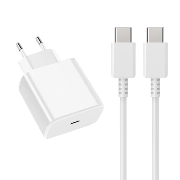 Hurtigopladningsadapter og dobbelt USB C-kabel 1m PD 45W rejseoplader Mobiltelefon EU-stik Hurtigopladning 480Mbps hvid