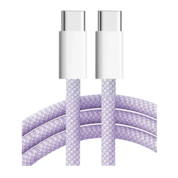 Hurtigopladningskabel på 60 W, dobbelt USB C og Type C PD, 2 m hurtigopladning og dataoverførsel kompatibel med USB-C 6A lilla