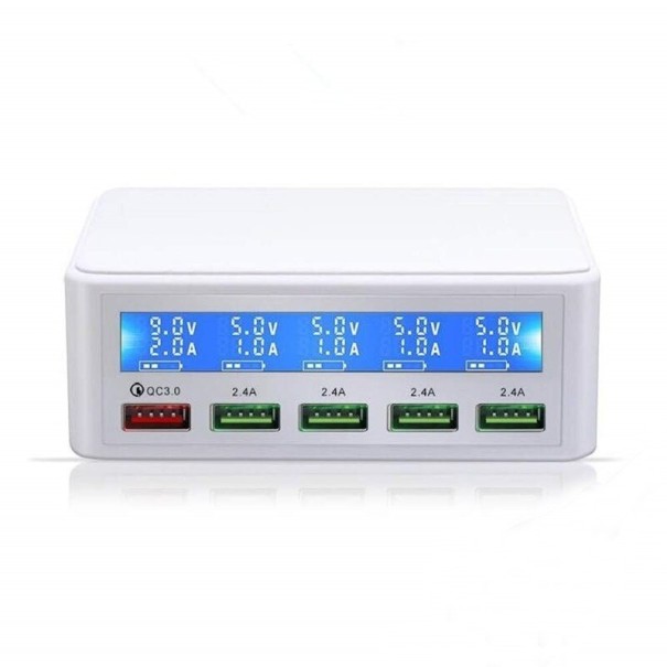 Hurtigopladningsstation med 5 USB-porte hvid