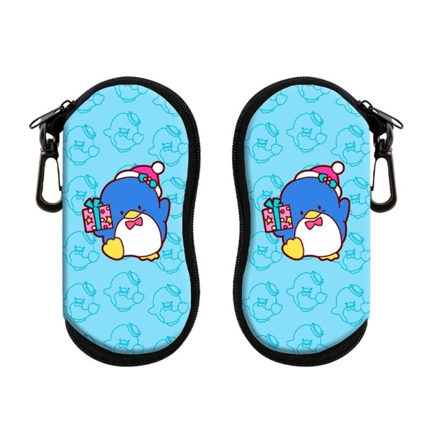 Husă albastră pentru ochelari 17,9 x 8,5 cm cu motiv de pinguin și cadou în stil de Crăciun Fermoar și carabină pentru agățare 1