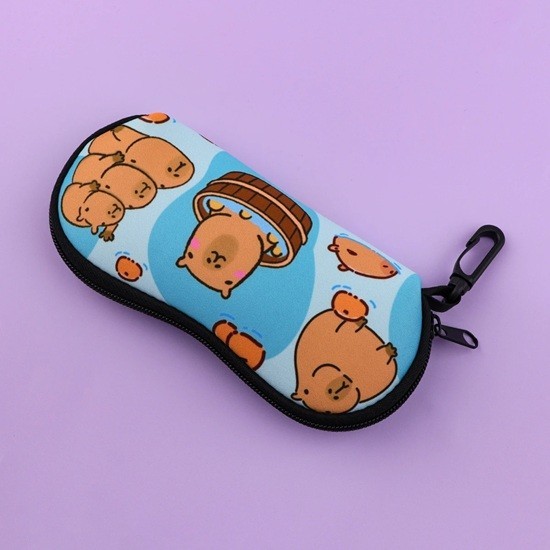 Husă de ochelari 17,9 x 8,5 cm cu capibara Design amuzant Motiv animal Închidere cu fermoar Husă de protecție Carabină pentru agățare albastru