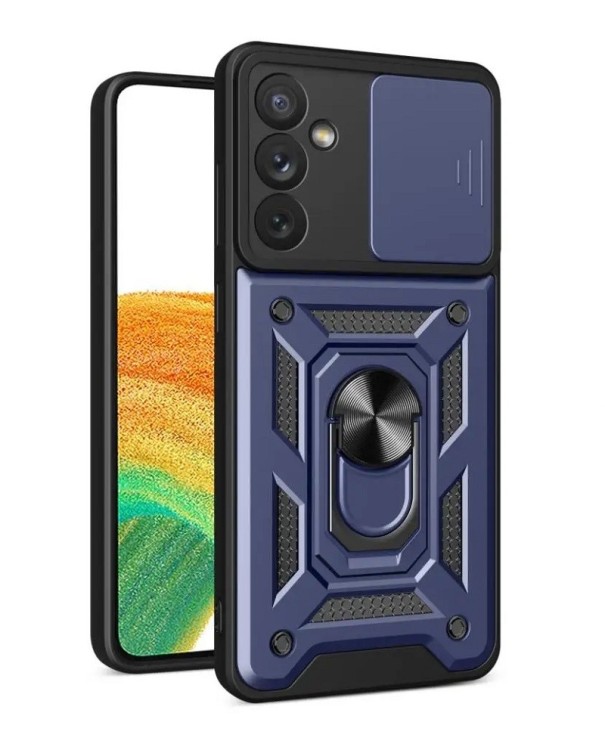 Husa de protectie cu magnet, suport si capac pentru obiectiv pentru Samsung Galaxy A04 albastru