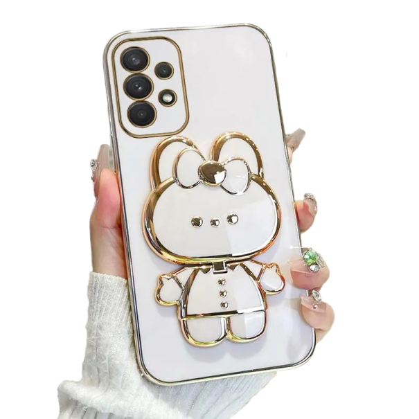 Husa de protectie cu oglinda si suport pentru Samsung A73 5G alb