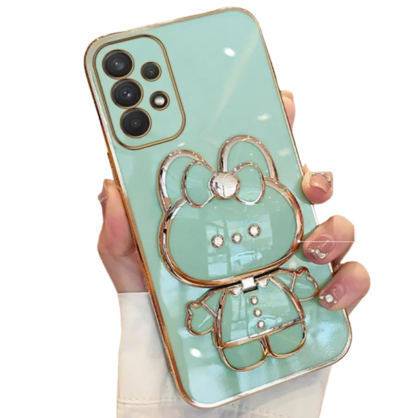 Husa de protectie cu oglinda si suport pentru Samsung A73 5G verde