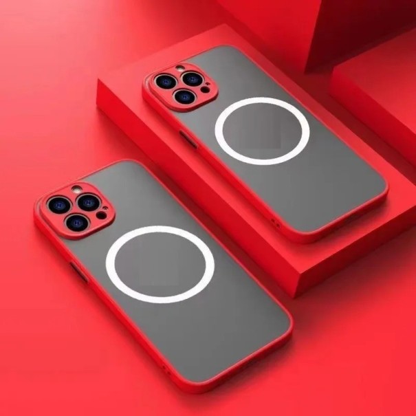Husă de protecție mată cu suport MagSafe pentru iPhone 15 Pro Max roșu