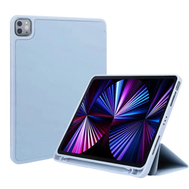 Husă de protecție pentru tabletă iPad Air 1 și Air 2 cu suport pentru stilou din TPU flexibil, suport pliabil, protecție albastru deschis
