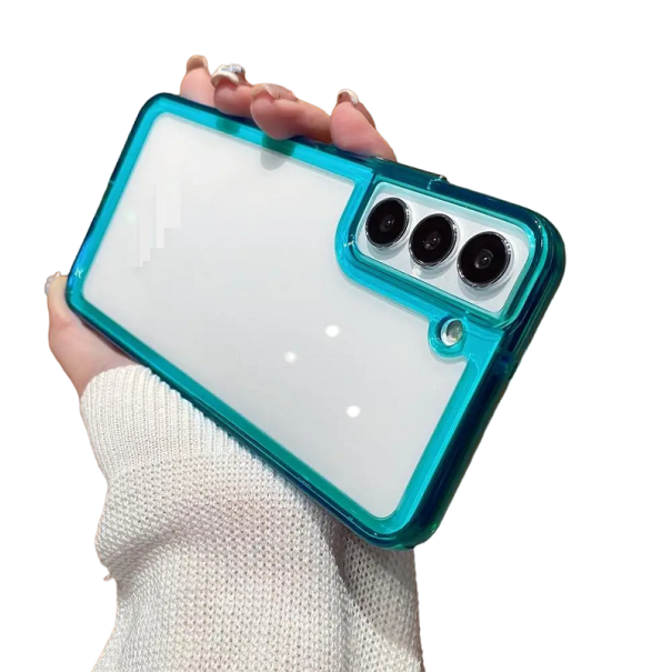 Husa de protectie transparenta cu margine colorata pentru Samsung Galaxy S23 albastru