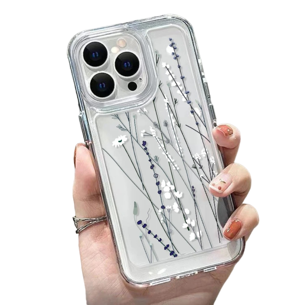 Husa de protectie transparenta pentru iPhone 15 Pro Max, flori albe de pajiște 1
