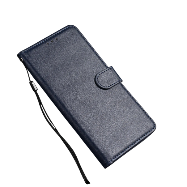 Husă din piele cu flip magnetic pentru iPhone 17 Pro Max din piele PU cu compartiment pentru carduri, suport și șnur pentru mână albastru inchis