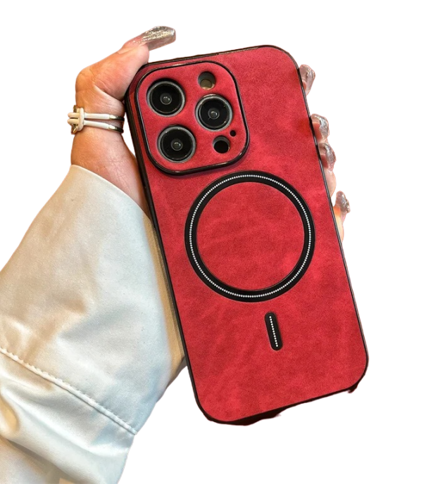 Husă din piele cu suport MagSafe pentru iPhone 15 Pro roșu