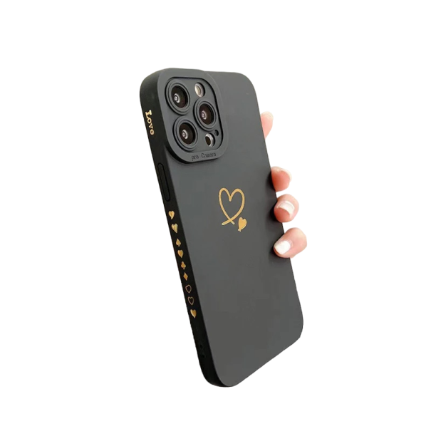 Husă din silicon cu inimă pentru iPhone 16 Plus Husă colorată din silicon cu inimă pentru iPhone 16 Plus Husă moale cu scrisoare de dragoste pentru iPhone 16 Plus negru