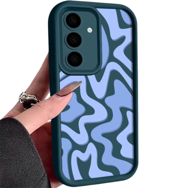 Husă din silicon pentru telefon Samsung Galaxy A56 5G cu model în valuri Margine ridicată a ecranului Ramă înălțată pentru cameră albastru