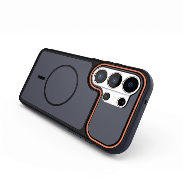 Husa mată pentru Samsung Galaxy S25 Ultra cu suport pentru încărcare magnetică Husa de protecție cu ramă înălțată pentru cameră negru