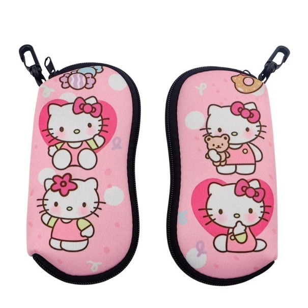 Husă pentru ochelari 17,9 x 8,5 cm Husă roz cu pisică și inimioare din desene animate Închidere cu fermoar Carabină pentru agățare 1