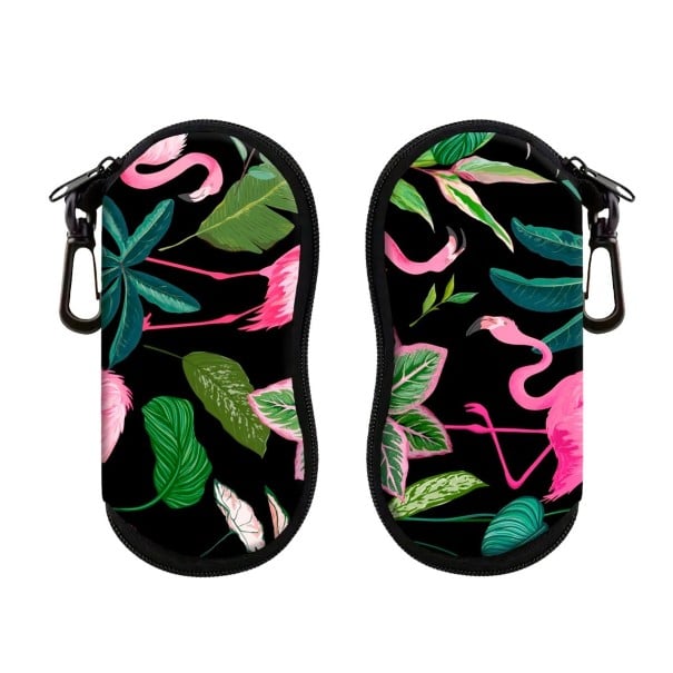 Husă pentru ochelari 17,9 x 8,5 cm Motiv flamingo Închidere cu fermoar Carabină pentru prindere Husă de protecție pentru ochelari de soare negru