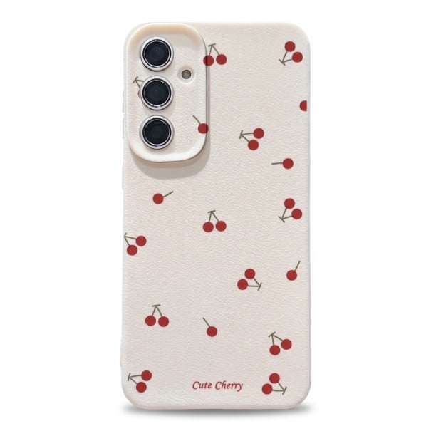 Husă pentru telefon Samsung Galaxy A37 cu model de cireșe Rezistent Silikon Margină ridicată pentru cameră Suprafață texturată Cireșe și inscripția Cute Cherry Pentru zi alb