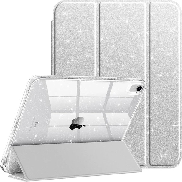 Husa strălucitoare pentru tabletă iPad Air 3 și iPad Pro de 10,5 inci cu suport pentru stilou, spate transparent și suport pliabil din plastic alb