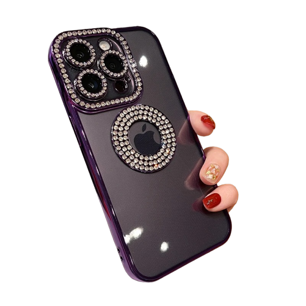 Husa transparenta cu diamante pentru iPhone 15 violet